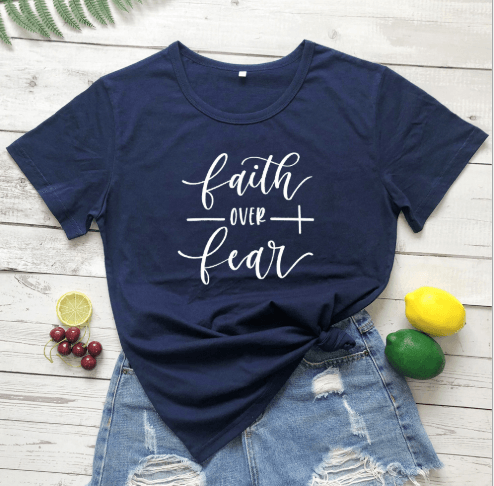 Faith Over Fear Christian T-Shirt Religion Clothing For Women Faith Shirt - Amazitshop