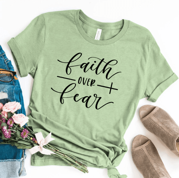 Faith Over Fear Christian T-Shirt Religion Clothing For Women Faith Shirt - Amazitshop