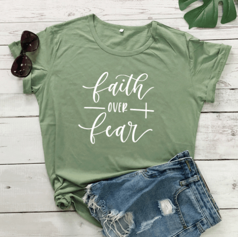 Faith Over Fear Christian T-Shirt Religion Clothing For Women Faith Shirt - Amazitshop