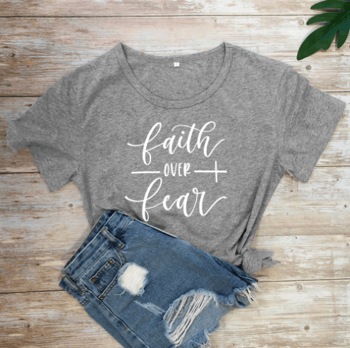Faith Over Fear Christian T-Shirt Religion Clothing For Women Faith Shirt - Amazitshop
