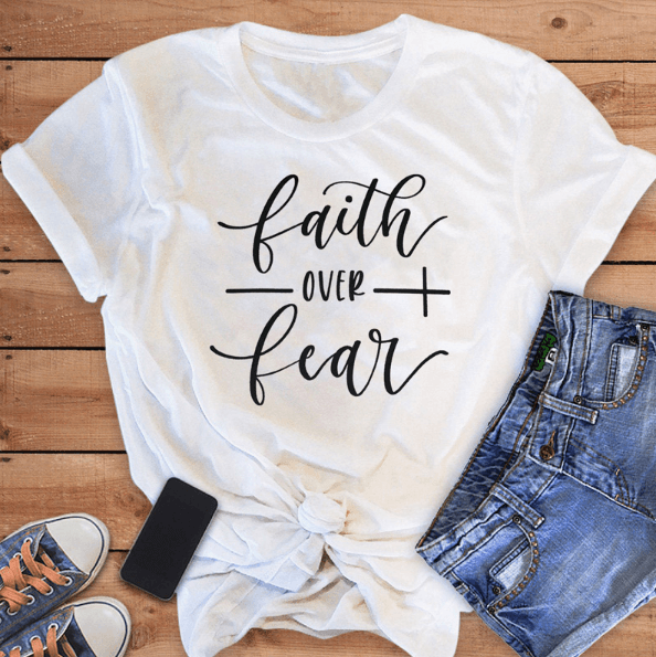Faith Over Fear Christian T-Shirt Religion Clothing For Women Faith Shirt - Amazitshop