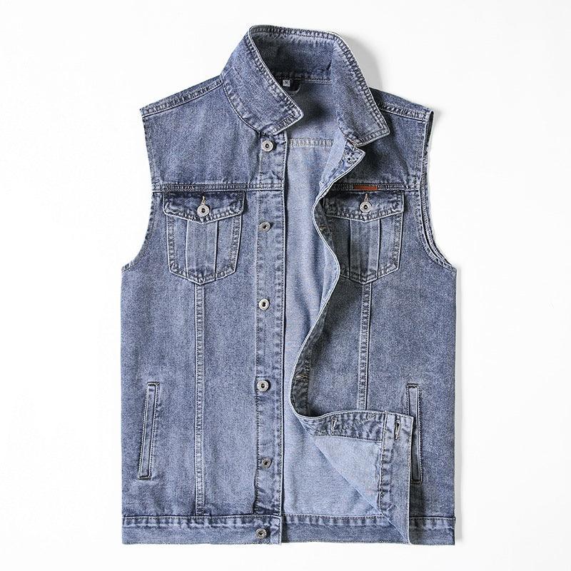 Fall Plus Size Men's Denim Vest Plus Fat Plus Size Denim Shirt - Amazitshop