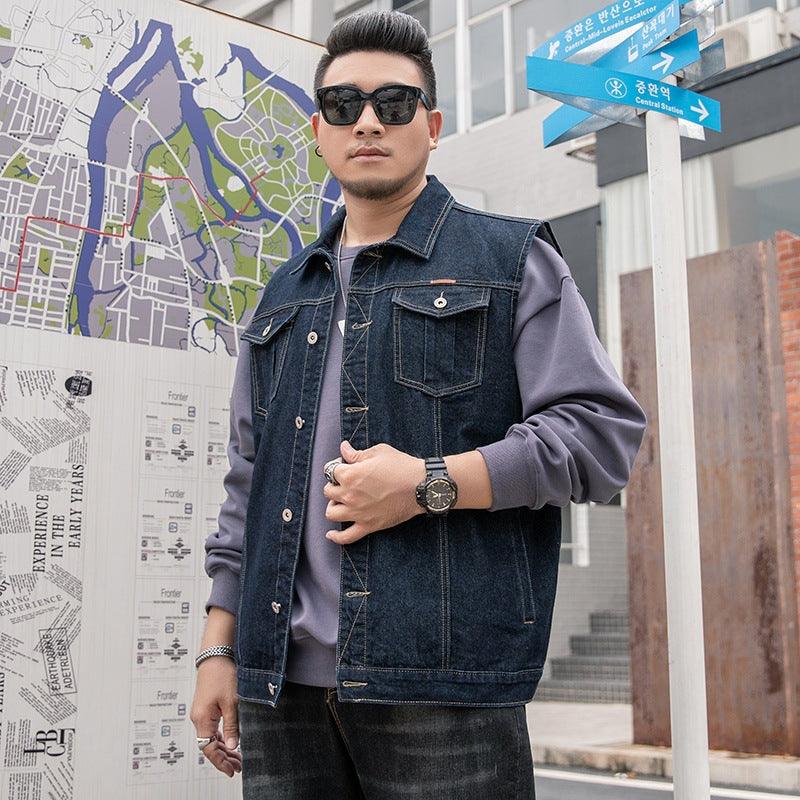 Fall Plus Size Men's Denim Vest Plus Fat Plus Size Denim Shirt - Amazitshop