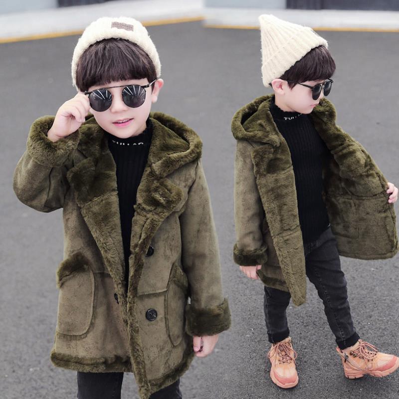 Fashion Boys' Suede Padded Trench Coat - Amazitshop