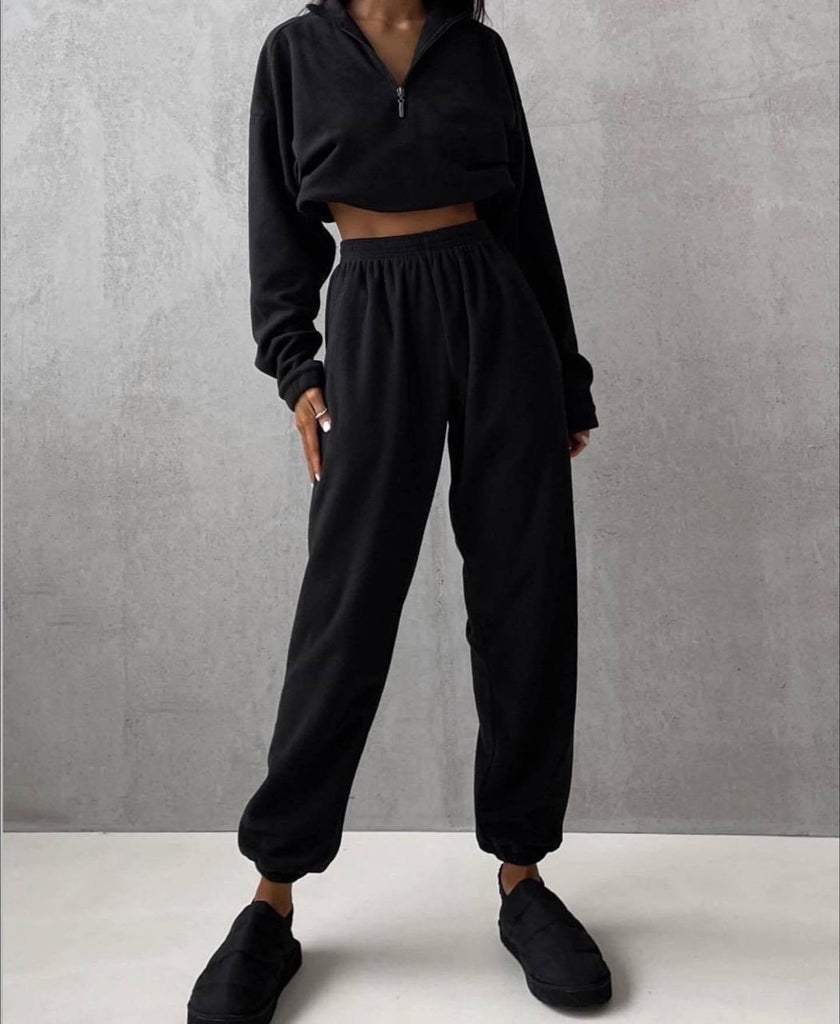 Fashion High Collar Leisure Fleece Sweater Suit - Amazitshop