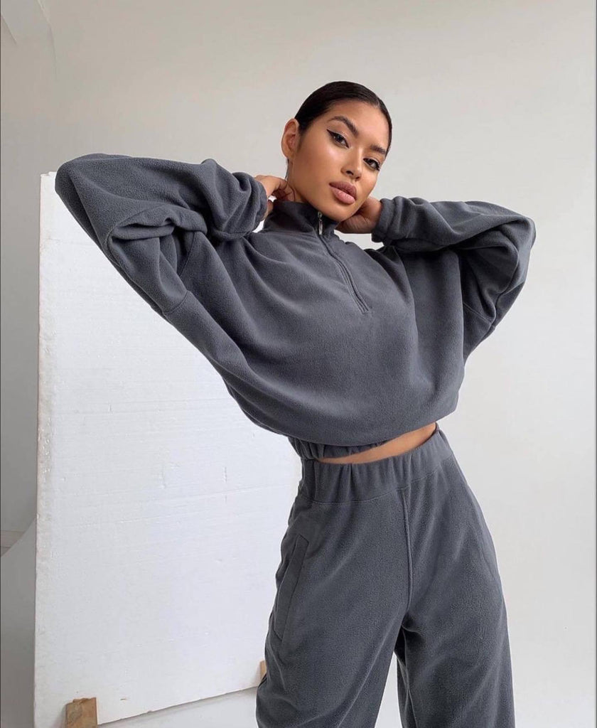 Fashion High Collar Leisure Fleece Sweater Suit - Amazitshop