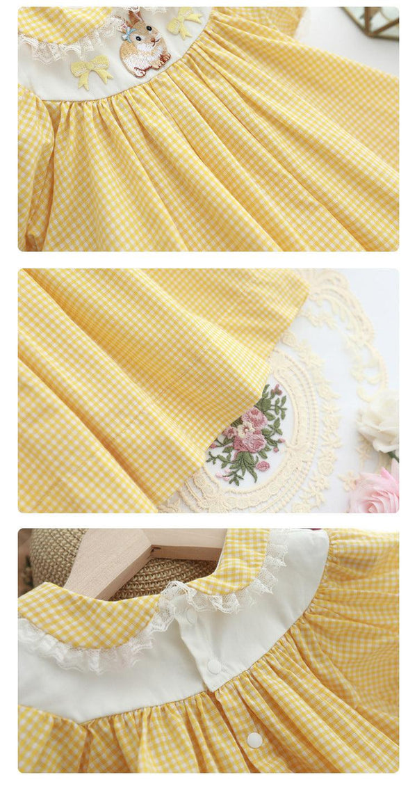 Fashion Kids Yellow Plaid Embroidery Retro - Amazitshop