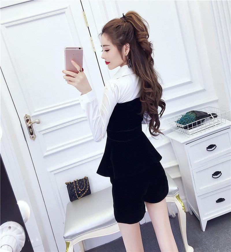Fashion Ladies Temperament Color Matching Shirt Collar Shirt Thin Shorts Suit Casual - Amazitshop