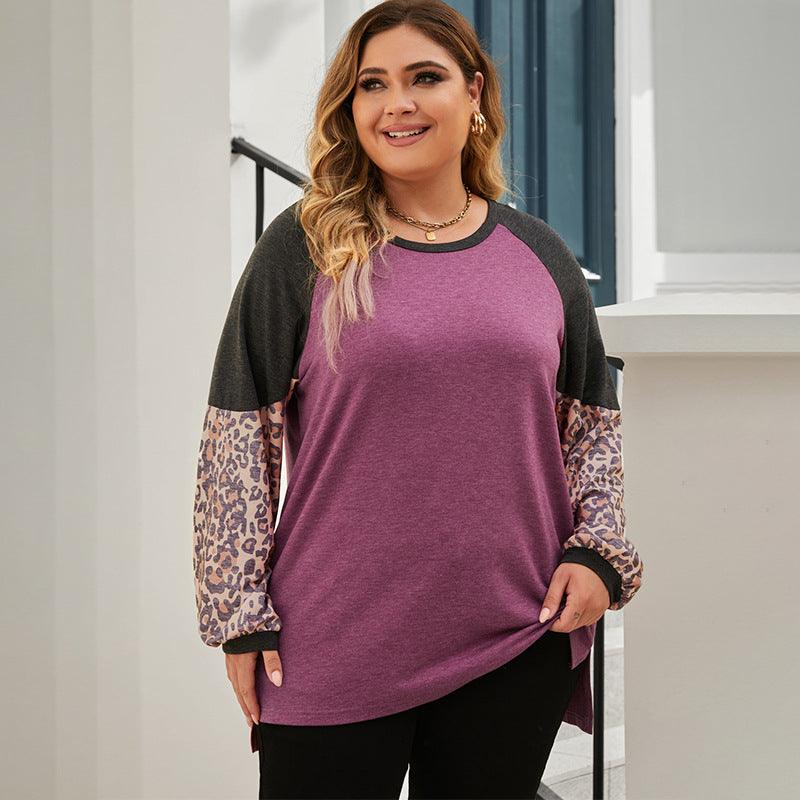 Fashion Leopard Print Contrast Color Oversized Sweatshirt - Amazitshop