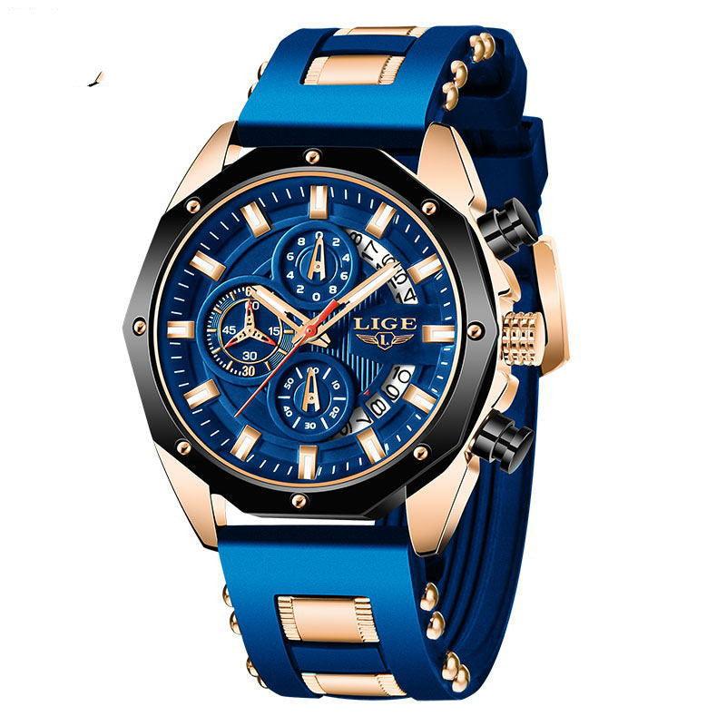 Fashion Mens Watches Top Brand Luxury Silicone Sport Watch Men Quartz Date Clock Waterproof Wristwatch Chronograph - Amazitshop