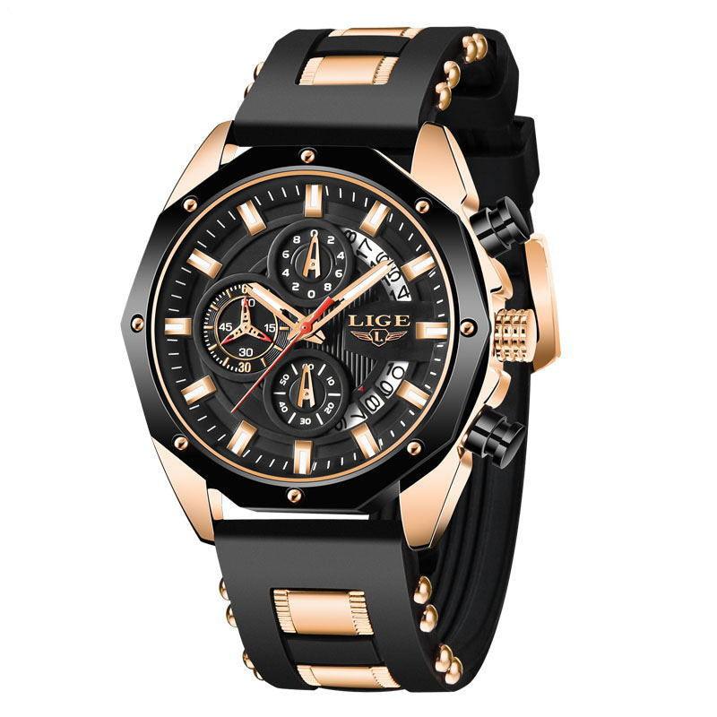 Fashion Mens Watches Top Brand Luxury Silicone Sport Watch Men Quartz Date Clock Waterproof Wristwatch Chronograph - Amazitshop
