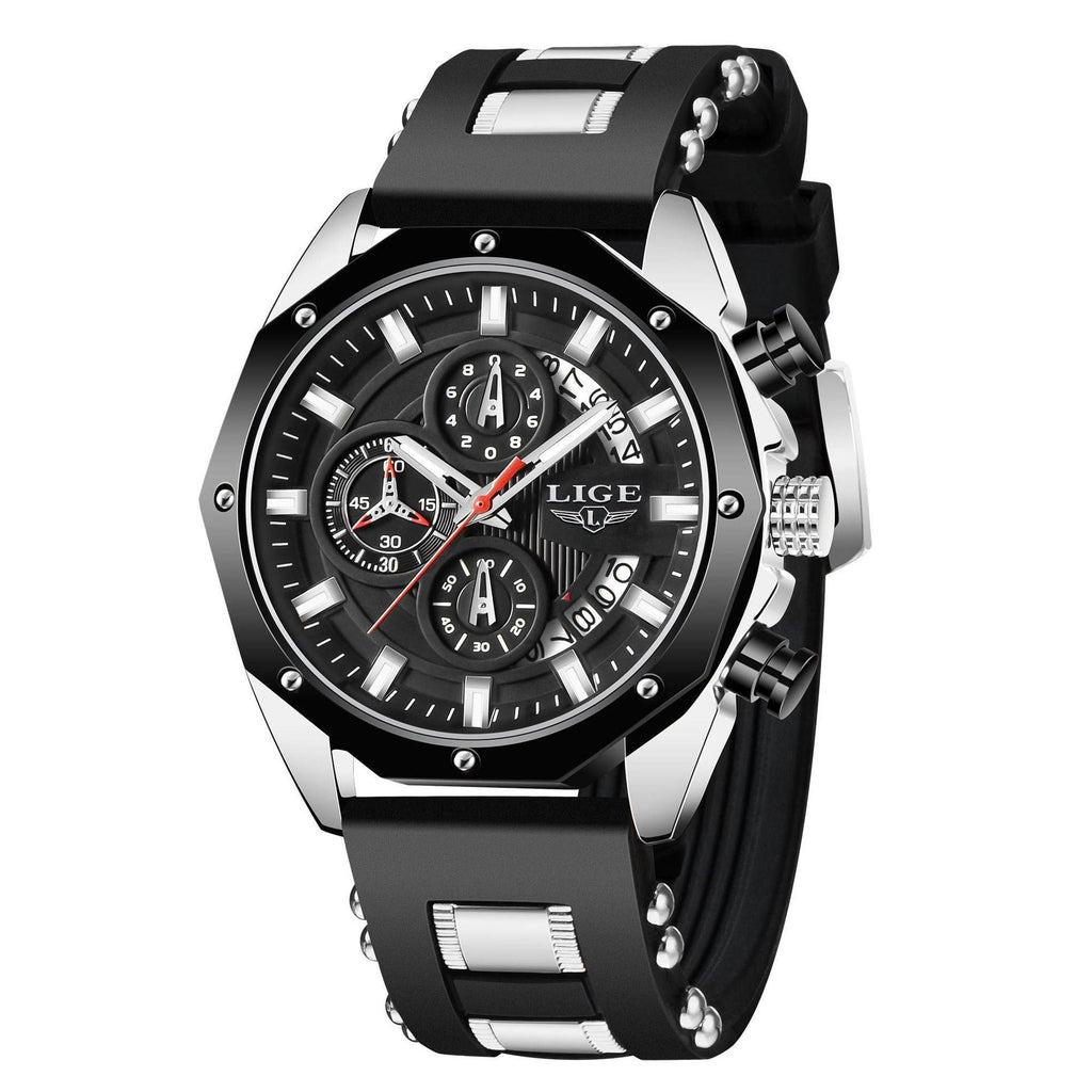 Fashion Mens Watches Top Brand Luxury Silicone Sport Watch Men Quartz Date Clock Waterproof Wristwatch Chronograph - Amazitshop