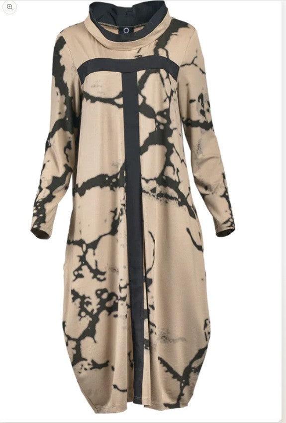 Fashion Multicolor Printing Stand Collar Long Sleeve Dress - Amazitshop