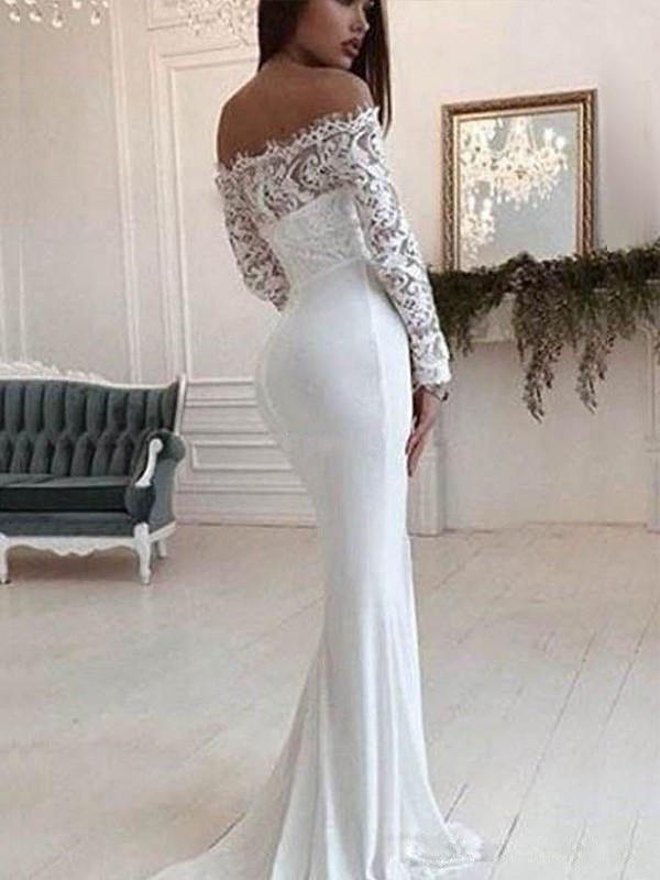 Fashion One Shoulder Lace Long Sleeve Dress Mopping Wedding Dress - Amazitshop