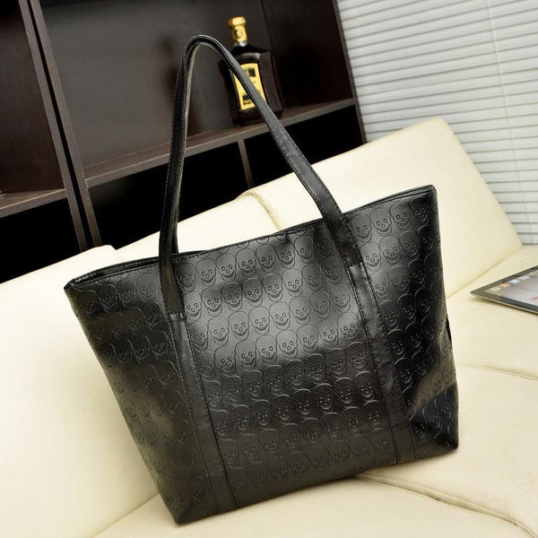 Fashion Shoulder Bags in Women's Wrap PU Leather Handbags Ladies Skull Printed Large Capacity Waterproof Solid Messenger Totes - Amazitshop