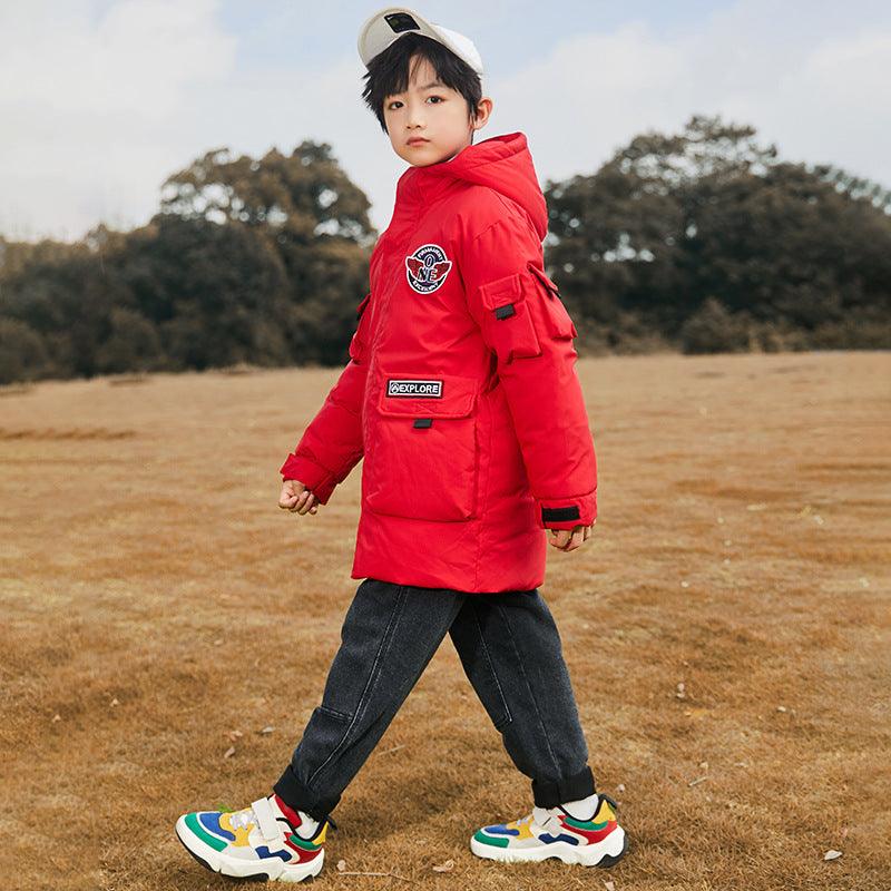 Fashion Solid Color Boys Mid - length Down Jacket - Amazitshop