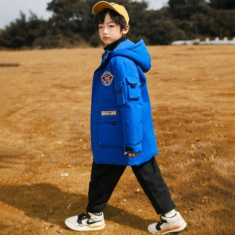 Fashion Solid Color Boys Mid - length Down Jacket - Amazitshop