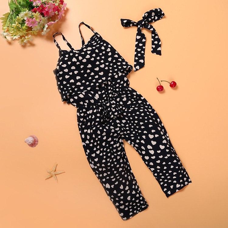 Fashion Summer Kids Girls Clothing Sets Cotton Sleeveless Polka Dot Strap Girls Jumpsuit Clothes Sets Outfits Children Suits - Amazitshop