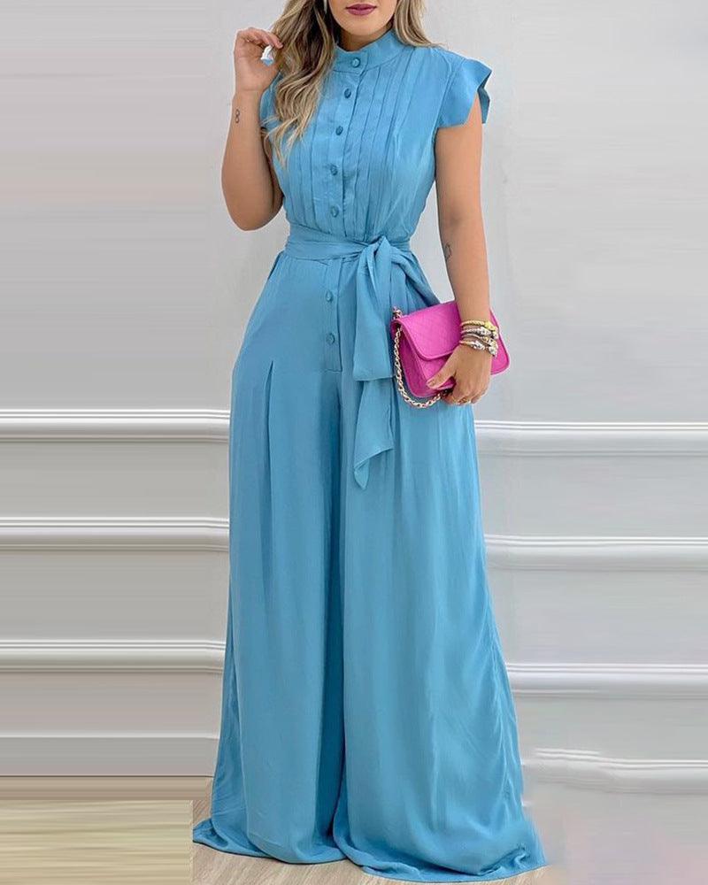 Fashion Women's Wear Blue Loose - fitting One - piece Trousers - Amazitshop