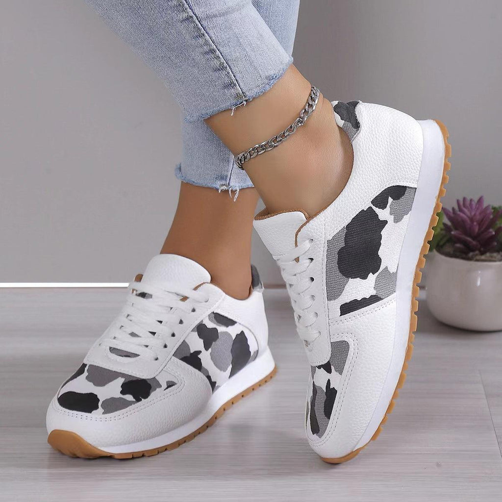 Fashoin Leopard Print Lace - up Sports Shoes For Women Sneakers Casual Running Walking Flat Shoes - Amazitshop