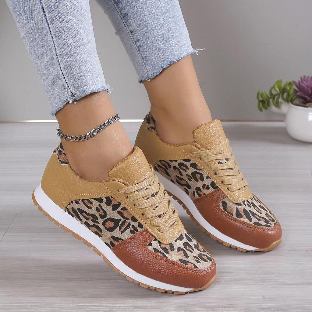 Fashoin Leopard Print Lace - up Sports Shoes For Women Sneakers Casual Running Walking Flat Shoes - Amazitshop