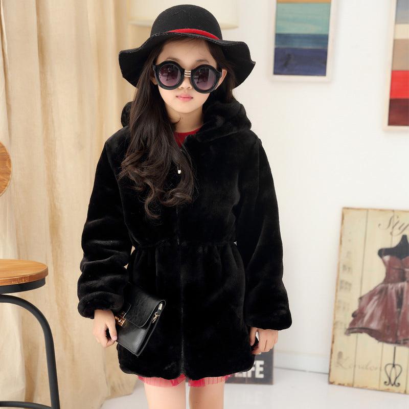 Faux Fur Girls Plush Coat Princess Thickening Rabbit Fur Long Coat - Amazitshop