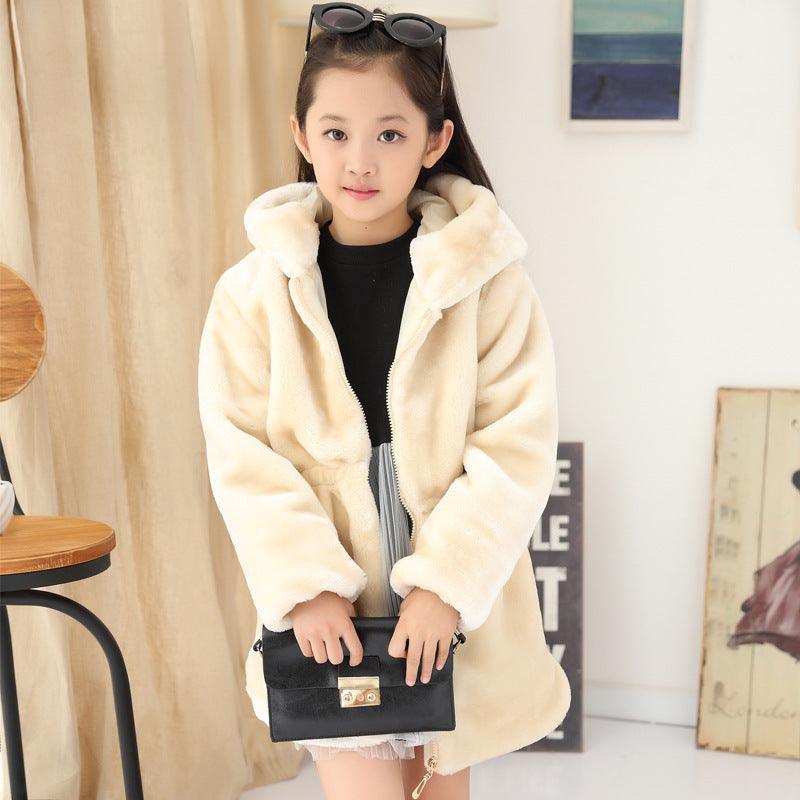 Faux Fur Girls Plush Coat Princess Thickening Rabbit Fur Long Coat - Amazitshop