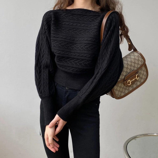 Feminine Temperament Wears Round Neck Short Sweater - Amazitshop