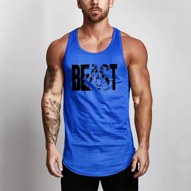 Fitness Men Shirt Slim Fit Vests Mesh Singlets Muscle Tops - Amazitshop