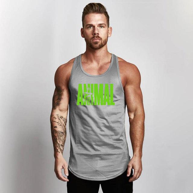 Fitness Men Shirt Slim Fit Vests Mesh Singlets Muscle Tops - Amazitshop