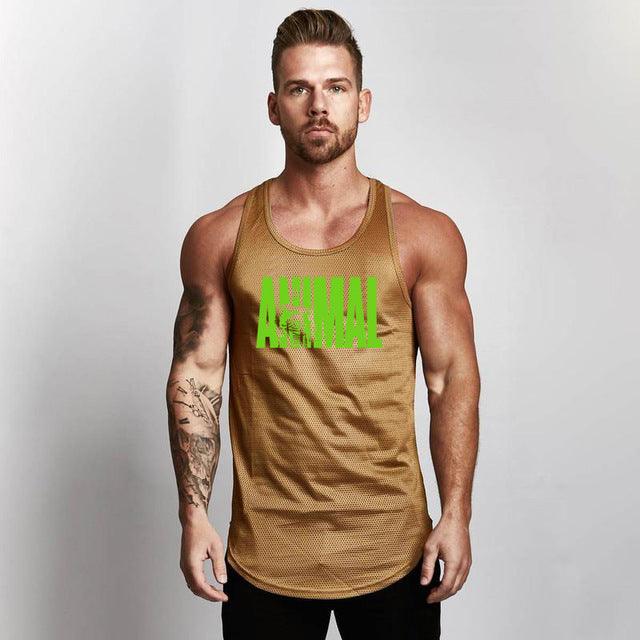 Fitness Men Shirt Slim Fit Vests Mesh Singlets Muscle Tops - Amazitshop