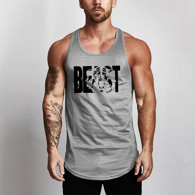 Fitness Men Shirt Slim Fit Vests Mesh Singlets Muscle Tops - Amazitshop