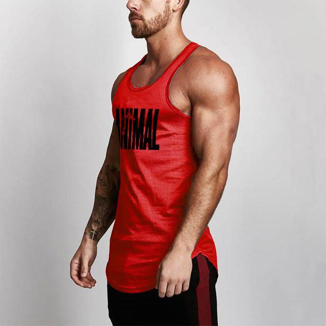 Fitness Men Shirt Slim Fit Vests Mesh Singlets Muscle Tops - Amazitshop