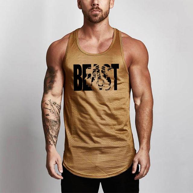 Fitness Men Shirt Slim Fit Vests Mesh Singlets Muscle Tops - Amazitshop