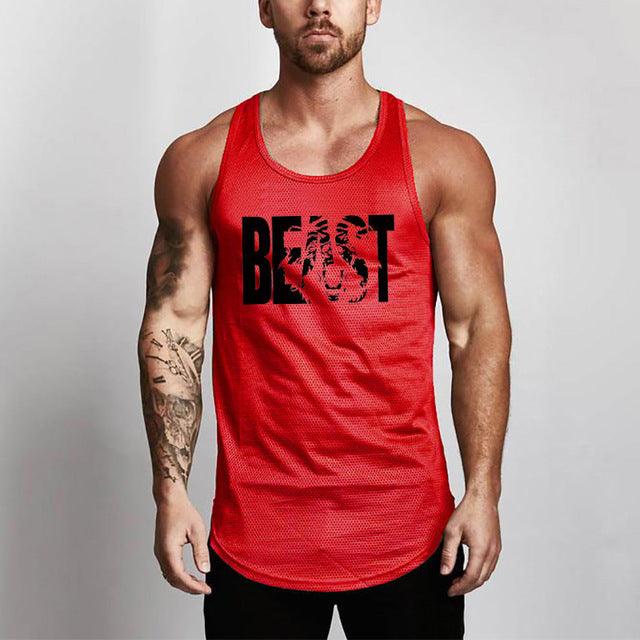 Fitness Men Shirt Slim Fit Vests Mesh Singlets Muscle Tops - Amazitshop