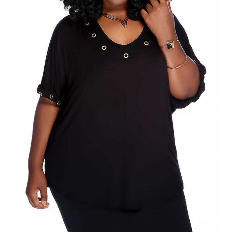 Five - Point Sleeve Loose Plus Fat Plus Size Dress - Amazitshop