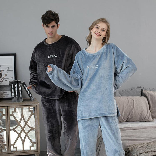 Flannel Pajamas Sets Winter Home Clothes For Women Men Sleepwear Couple - Amazitshop