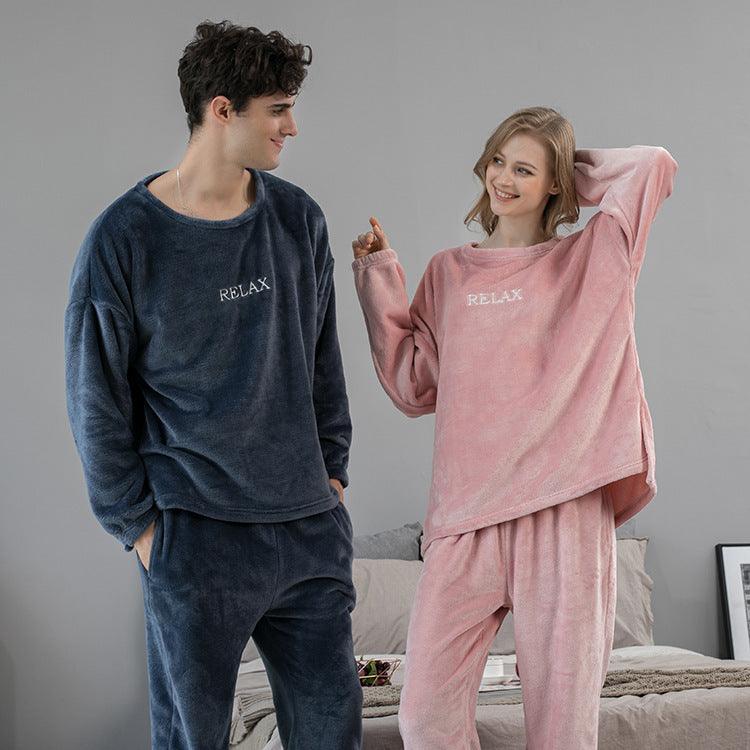 Flannel Pajamas Sets Winter Home Clothes For Women Men Sleepwear Couple - Amazitshop