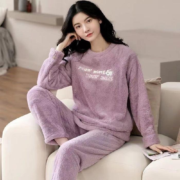 Flannel Women Pajamas Sets Sleepwear Home - Amazitshop