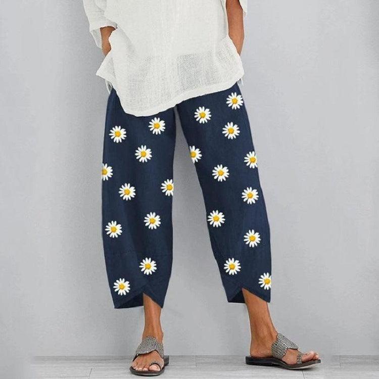 Floral Loose Print Elastic Waist Pocket Pants - Amazitshop