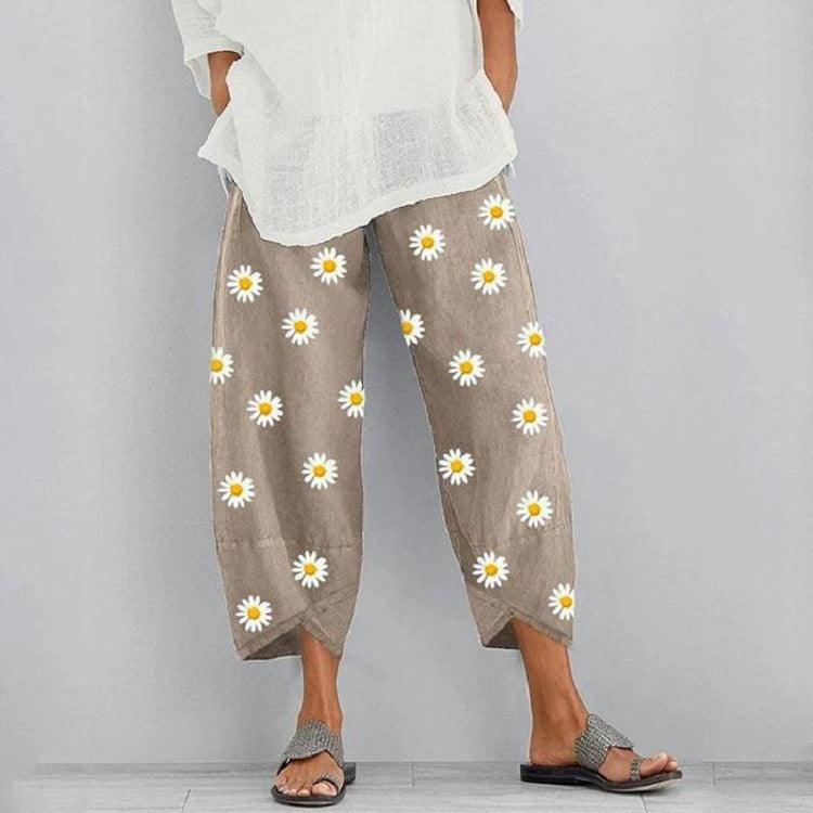 Floral Loose Print Elastic Waist Pocket Pants - Amazitshop