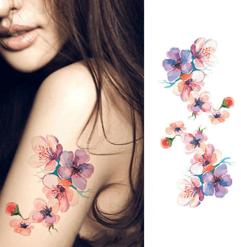 Flower tattoo sticker color sketch tattoo sticker flower peony rose plum tattoo sticker - Amazitshop
