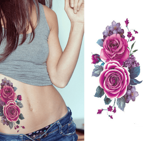 Flower tattoo sticker color sketch tattoo sticker flower peony rose plum tattoo sticker - Amazitshop