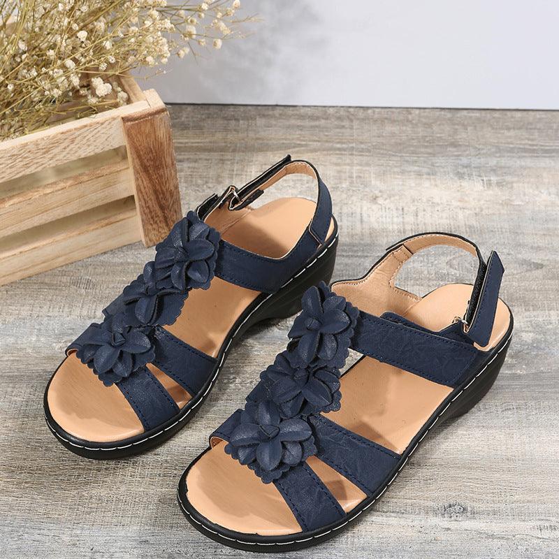 Flowers Sandals Summer Velcro Wedges Shoes For Women - Amazitshop