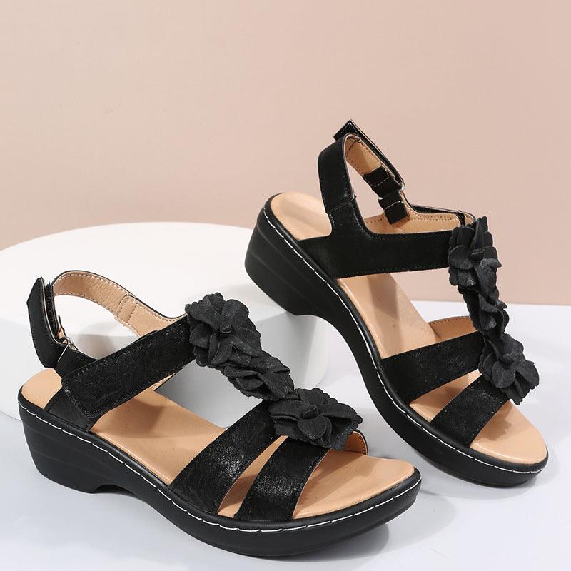 Flowers Sandals Summer Velcro Wedges Shoes For Women - Amazitshop