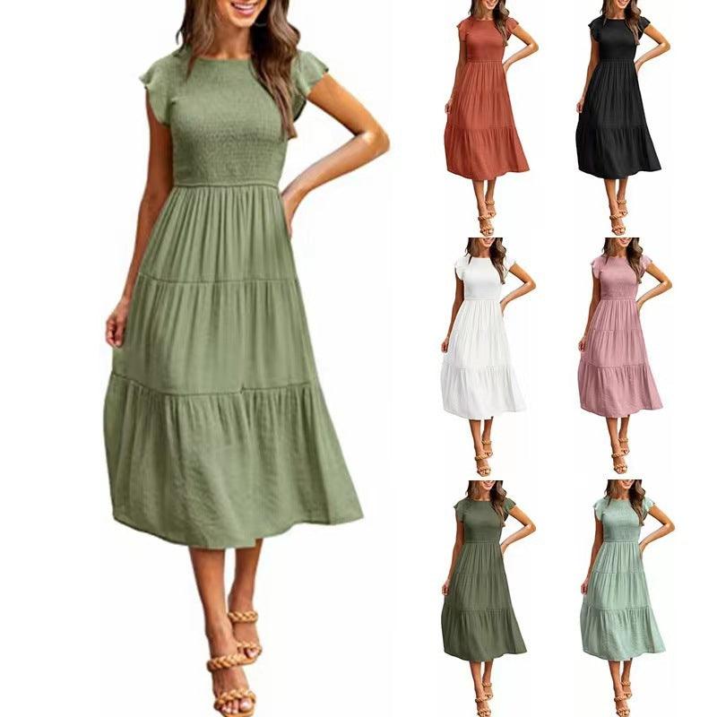 Flying Sleeve Pleated Layered Short Large Swing Dress For Women - Amazitshop