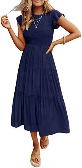 Flying Sleeve Pleated Layered Short Large Swing Dress For Women - Amazitshop