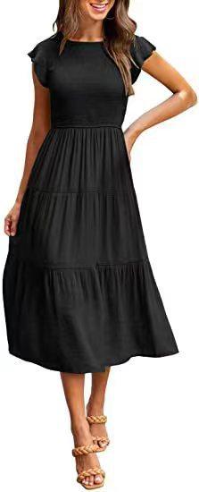 Flying Sleeve Pleated Layered Short Large Swing Dress For Women - Amazitshop