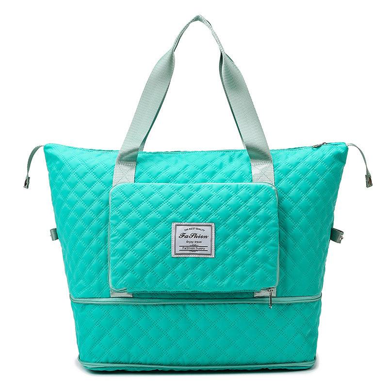 Foldable Travel Duffle Bag With Rhombus Sewing Design Large Capacity Fitness Handbag Portable Versatile Shoulder Bags Expandable Organizer - Amazitshop