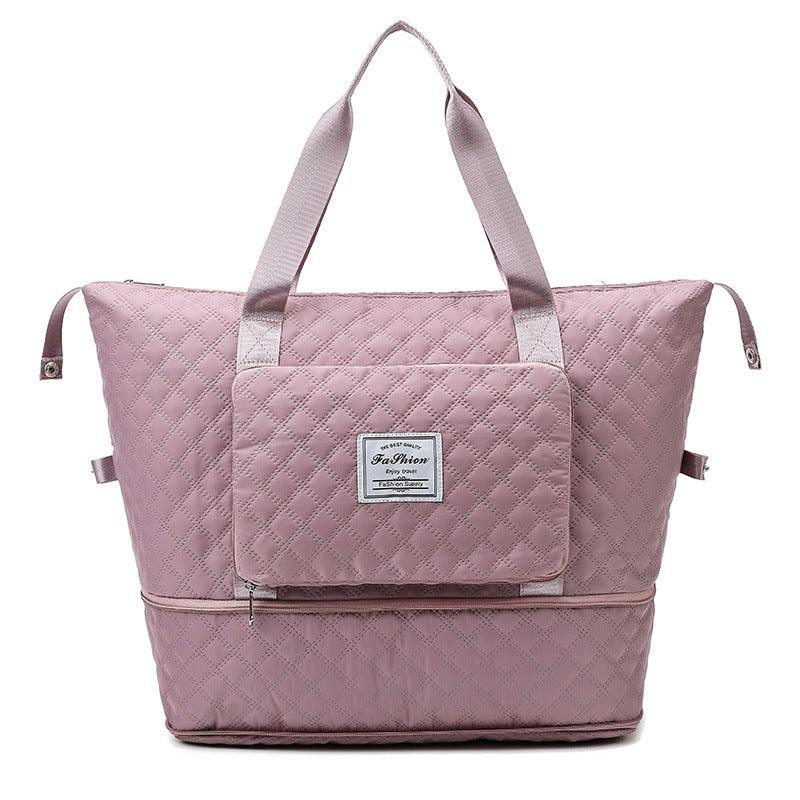 Foldable Travel Duffle Bag With Rhombus Sewing Design Large Capacity Fitness Handbag Portable Versatile Shoulder Bags Expandable Organizer - Amazitshop